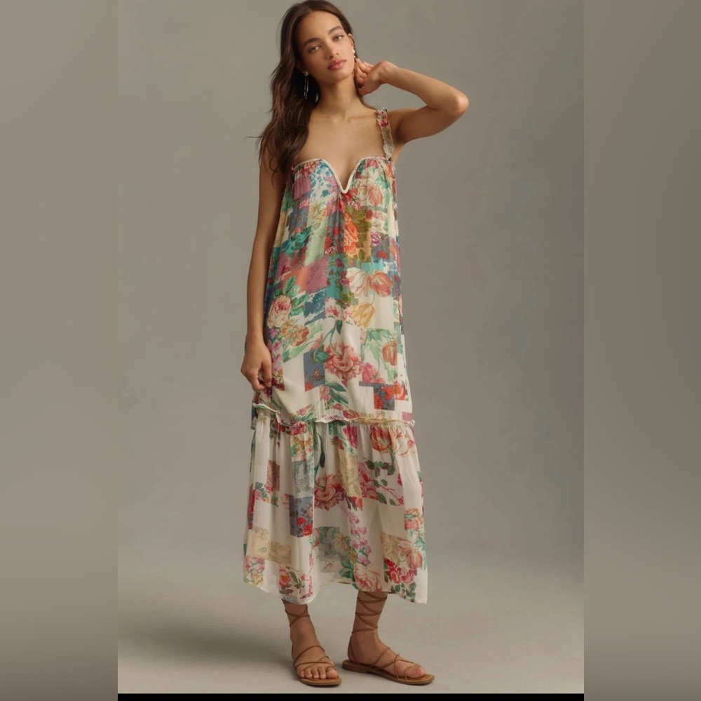 Anthropologie Women’s Chiffon Shift Midi Dress Floral Size S #NB413